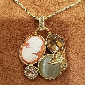 Lady Cameo & Precious Stone Necklace